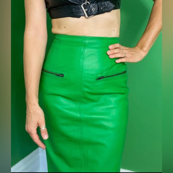 Dresses & Skirts - Vintage 80s Genuine Leather Pencil Skirt High Waist knee length skirt made Italy